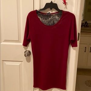 Burgundy lightweight sweater dress black lace back
